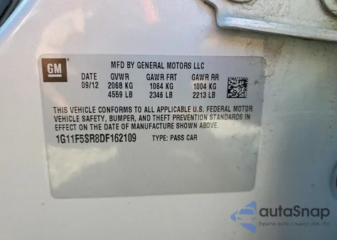 2013 Chevrolet Malibu 2Lt из США, поврежденный, VIN 1G11F5SR8DF162109